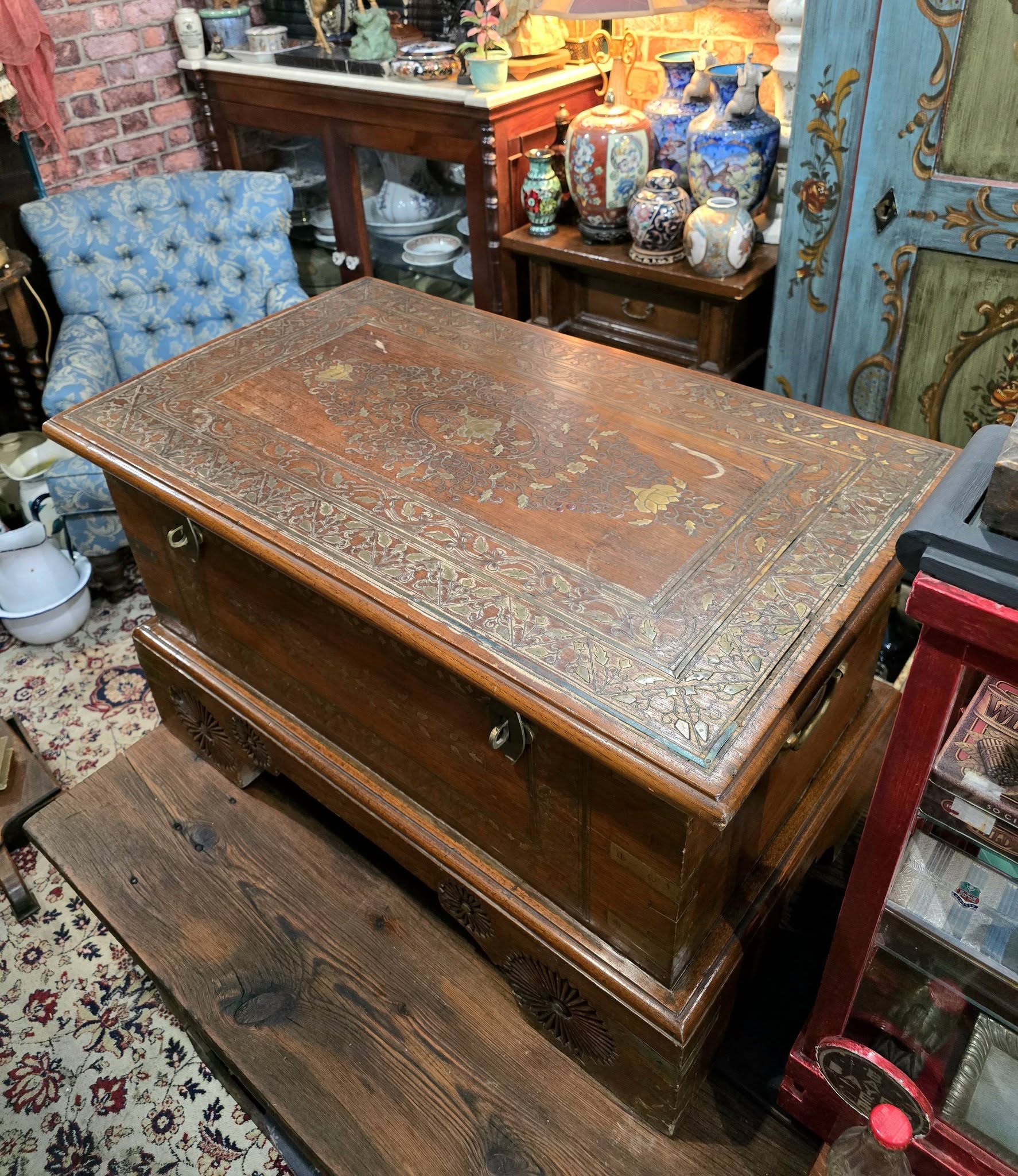 Antique beautiful hard wood chest of Middle Eastern with brass details