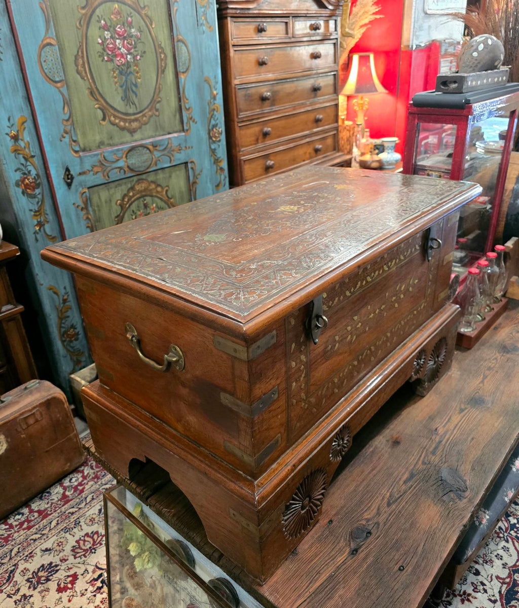 Antique beautiful hard wood chest of Middle Eastern with brass details