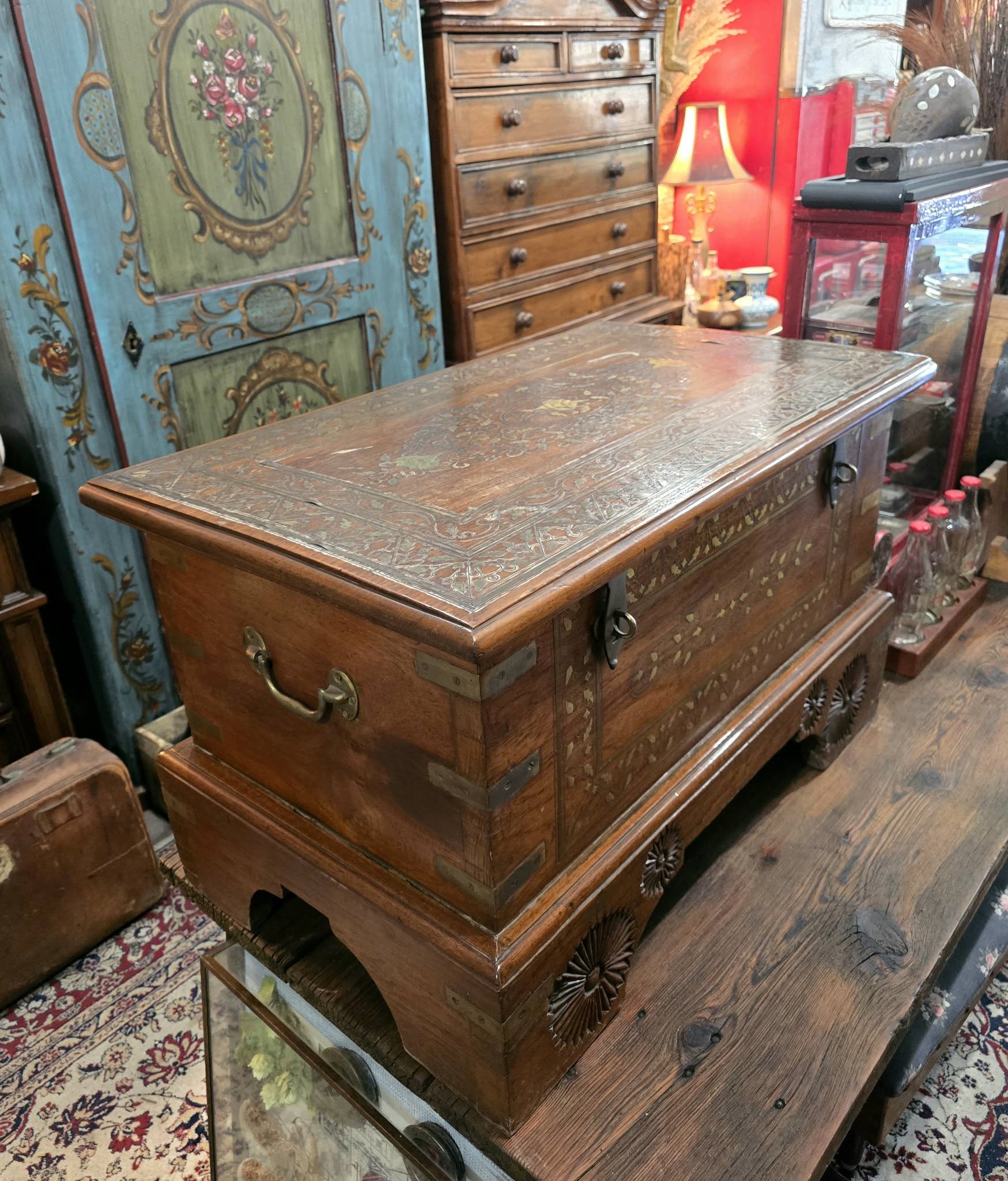 Antique beautiful hard wood chest of Middle Eastern with brass details
