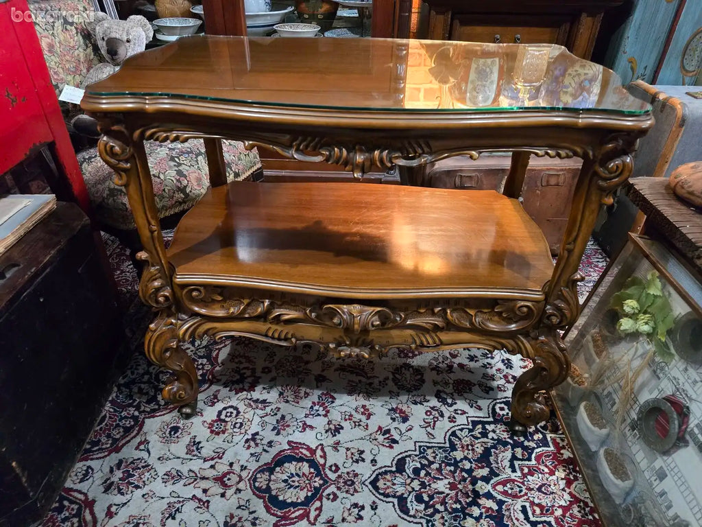 Antique gorgeous and dynamic barocco, with wheels drawer,mahogany wooden trolley