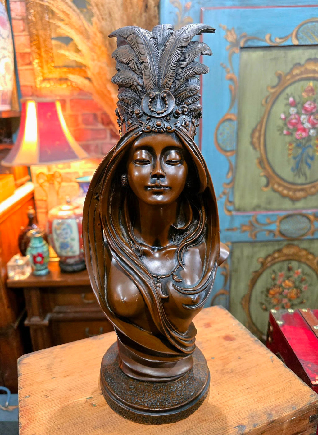Antique patinated cast metal "La Nature" bronze bust