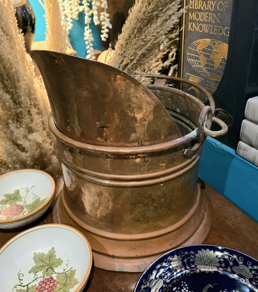 Antique copper and brass coal bucket