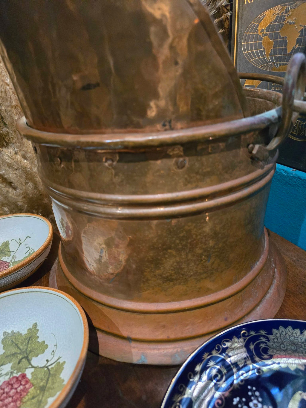 Antique copper and brass coal bucket