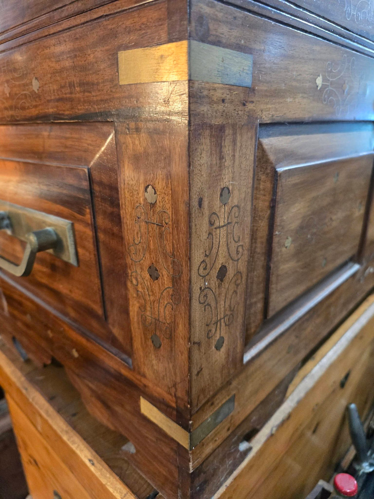 Antique beautiful wooden Chest Brass Inlaid Trunk
