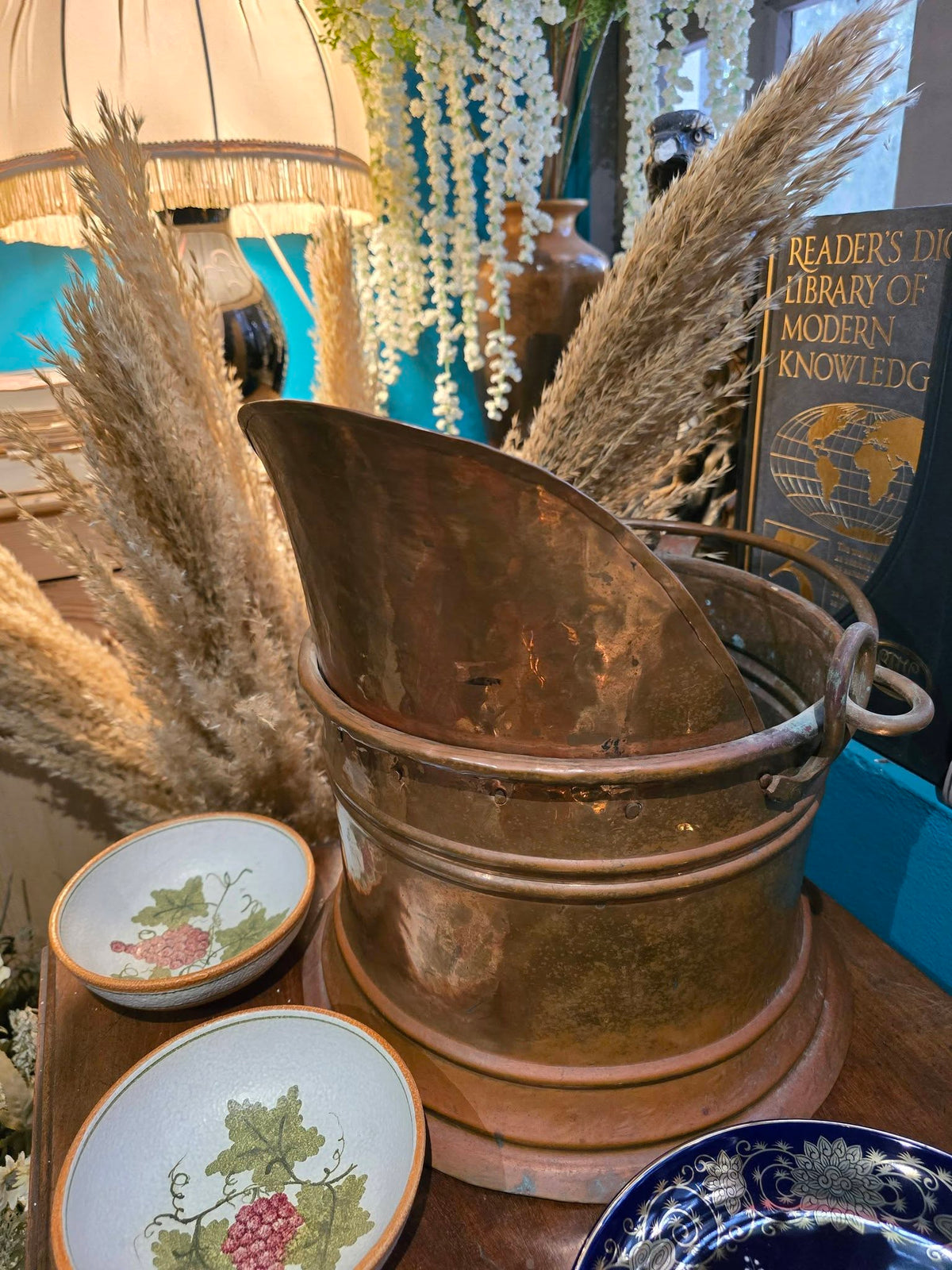 Antique copper and brass coal bucket