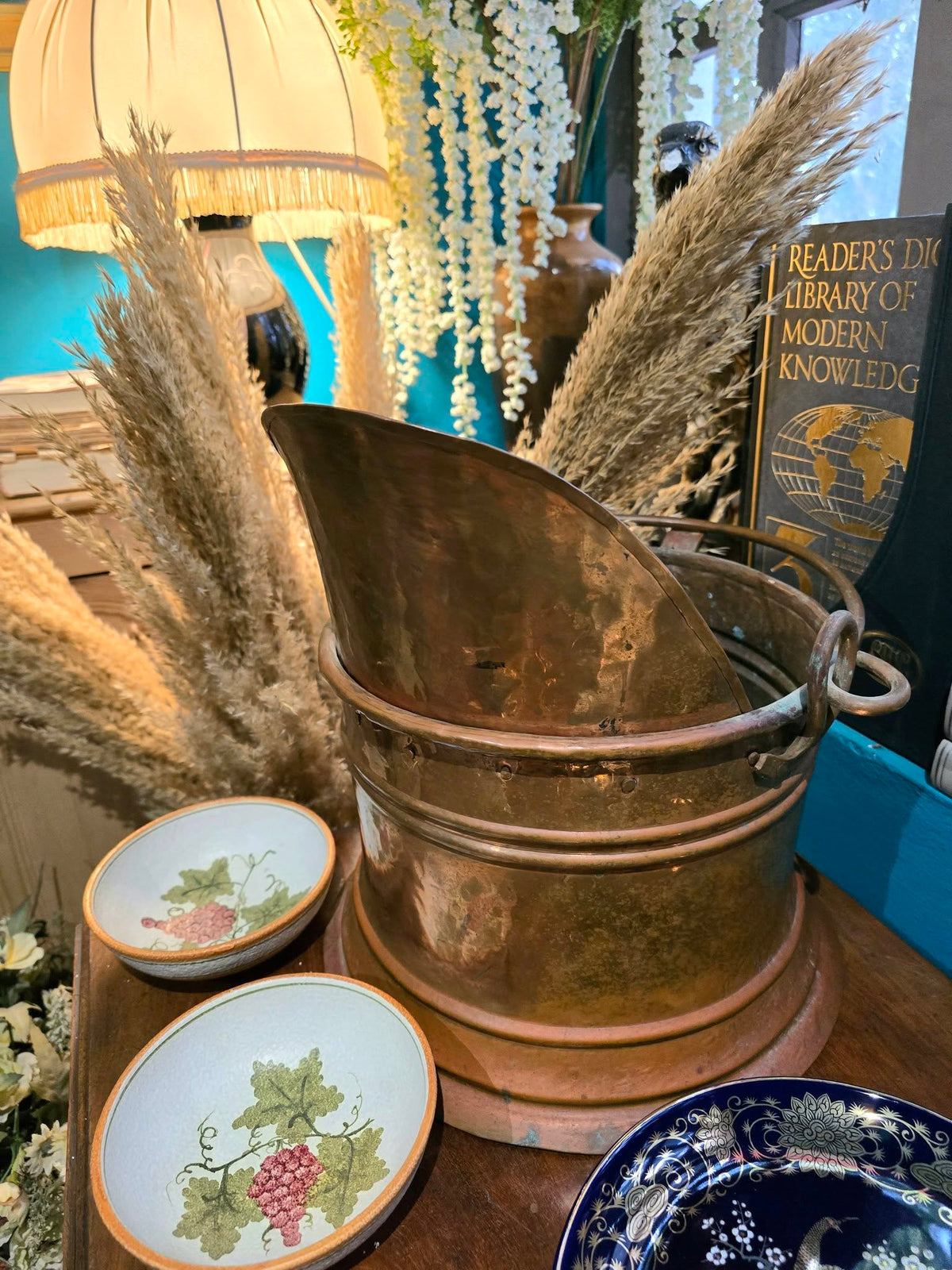 Antique copper and brass coal bucket