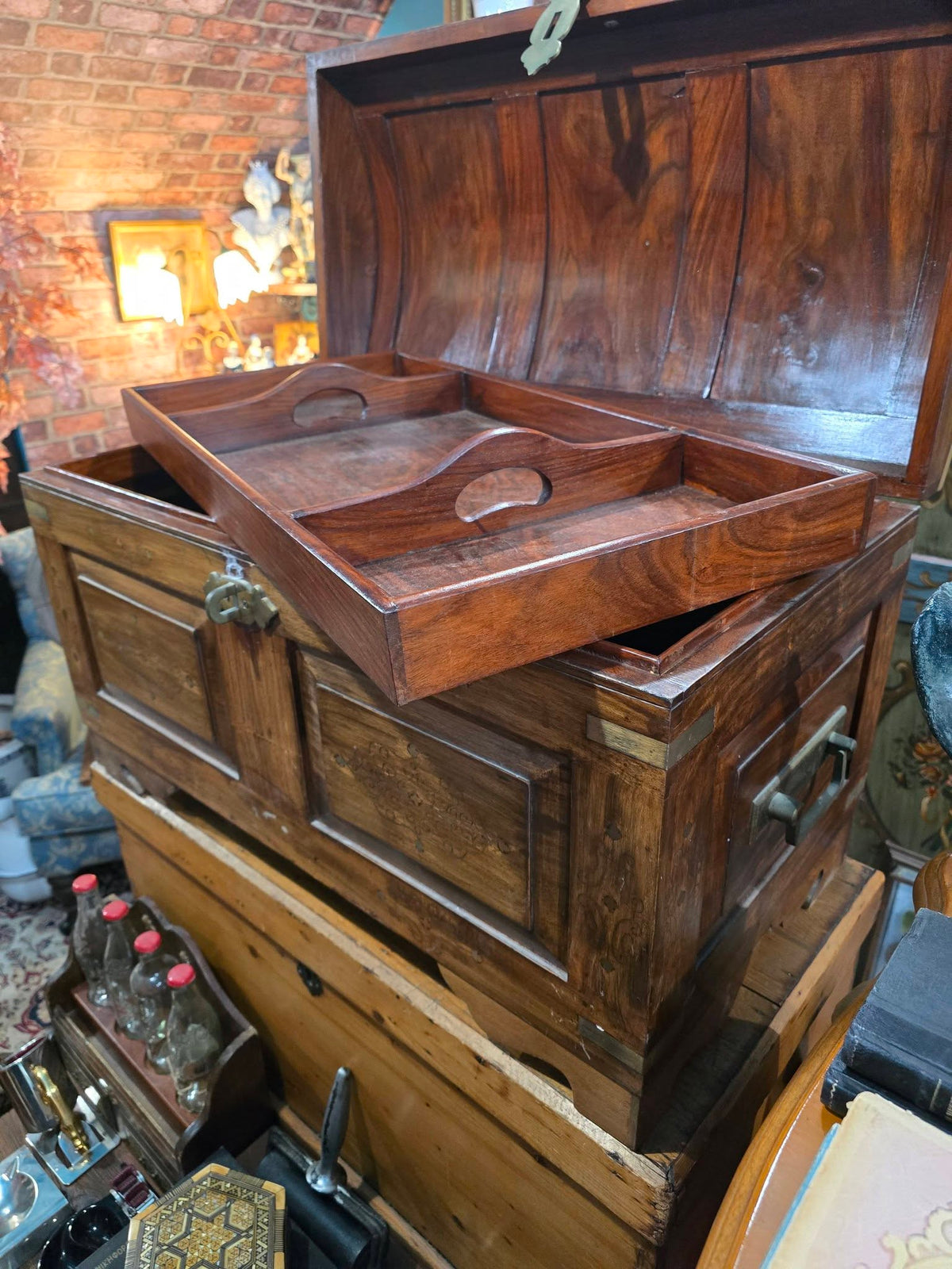 Antique beautiful wooden Chest Brass Inlaid Trunk