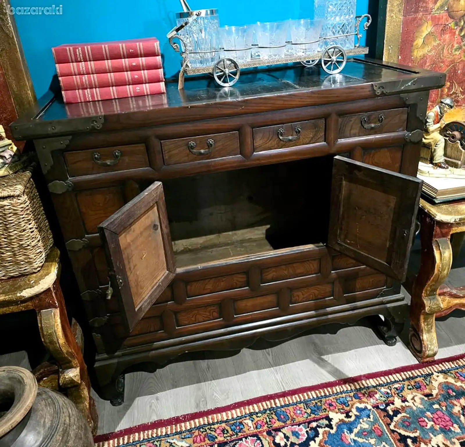 Antique 1940's wooden brass butterfly sideboard