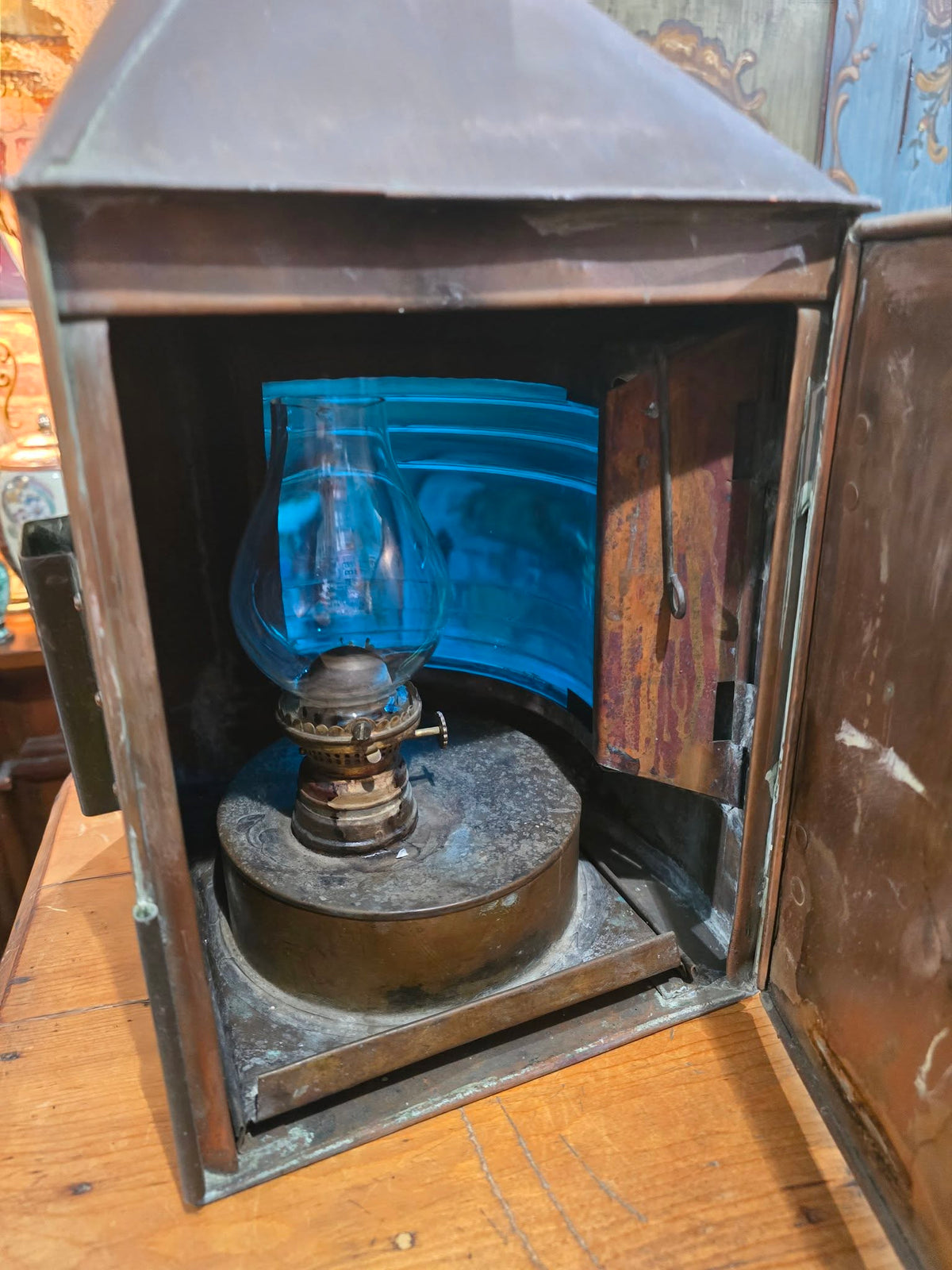 Antique 1924 Brass Nautical Ship Styrboard Light Lamp Lantern Hammar Göteborg
