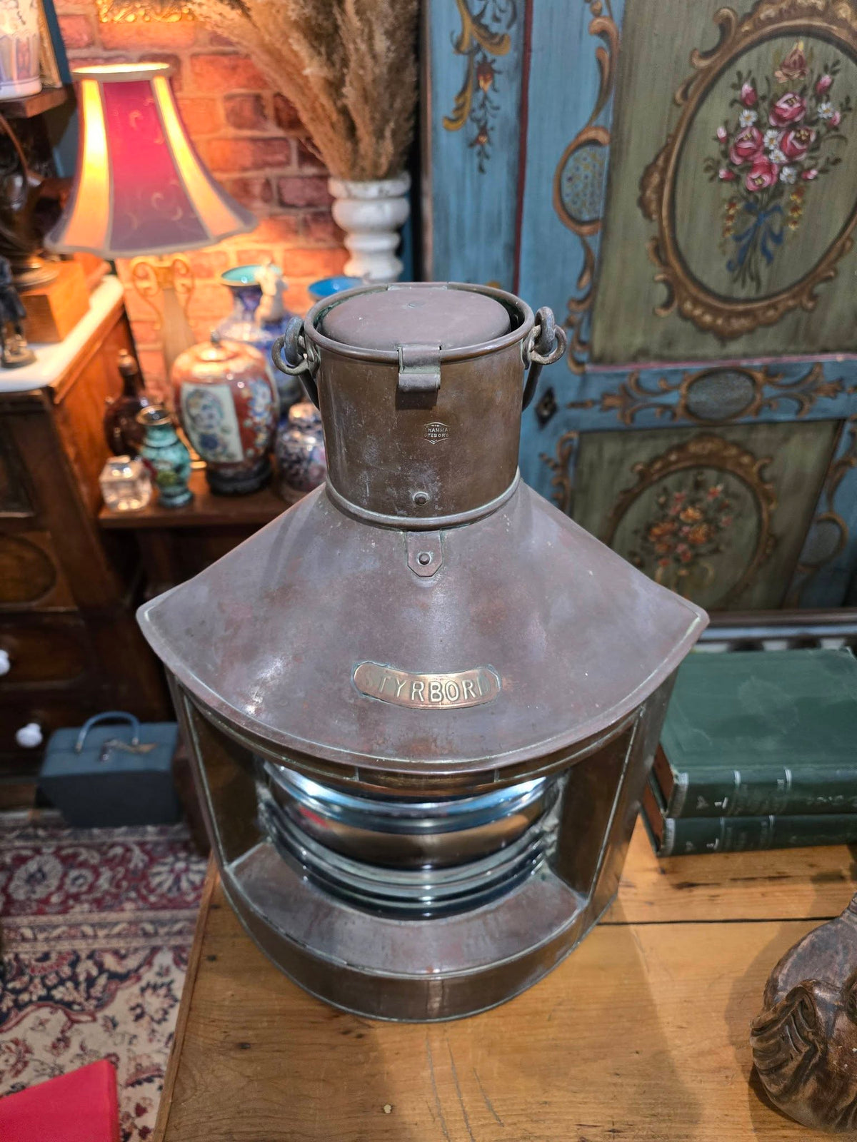 Antique 1924 Brass Nautical Ship Styrboard Light Lamp Lantern Hammar Göteborg