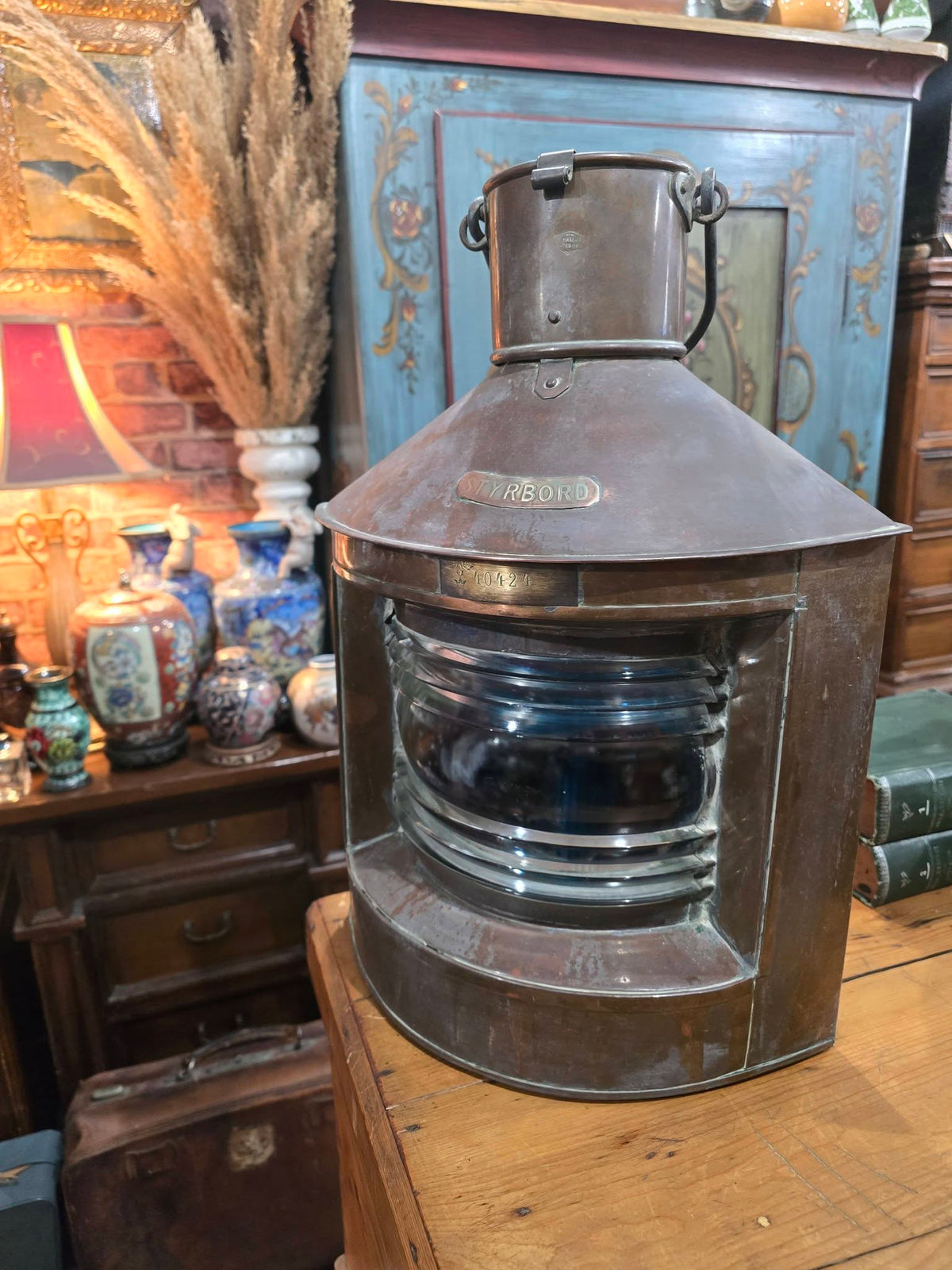 Antique 1924 Brass Nautical Ship Styrboard Light Lamp Lantern Hammar Göteborg