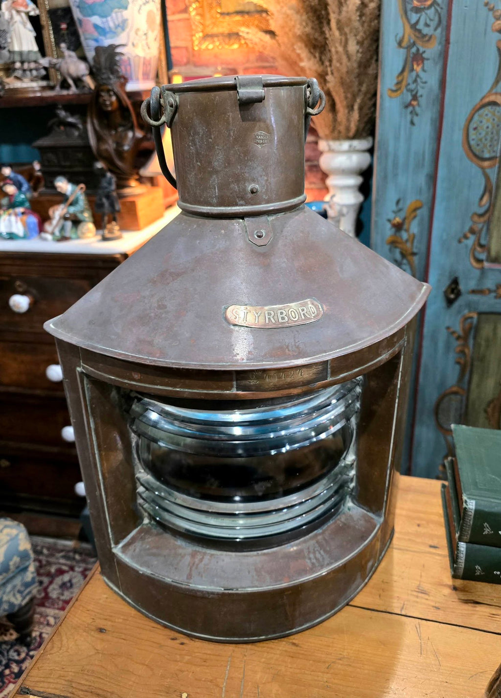 Antique 1924 Brass Nautical Ship Styrboard Light Lamp Lantern Hammar Göteborg