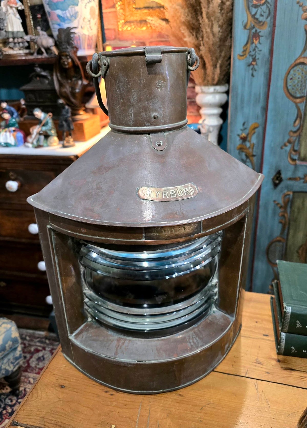 Antique 1924 Brass Nautical Ship Styrboard Light Lamp Lantern Hammar Göteborg