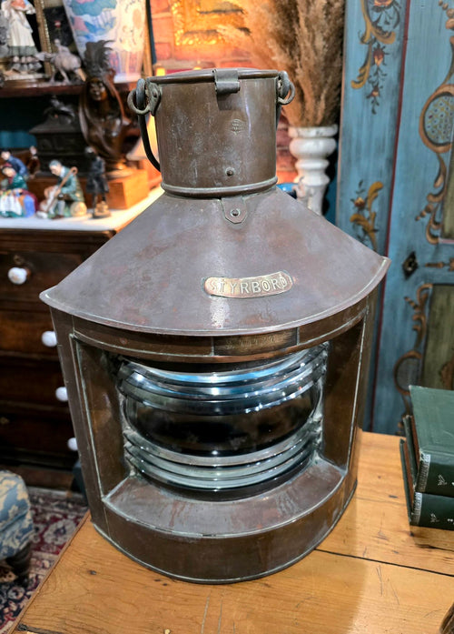 Antique 1924 Brass Nautical Ship Styrboard Light Lamp Lantern Hammar Göteborg