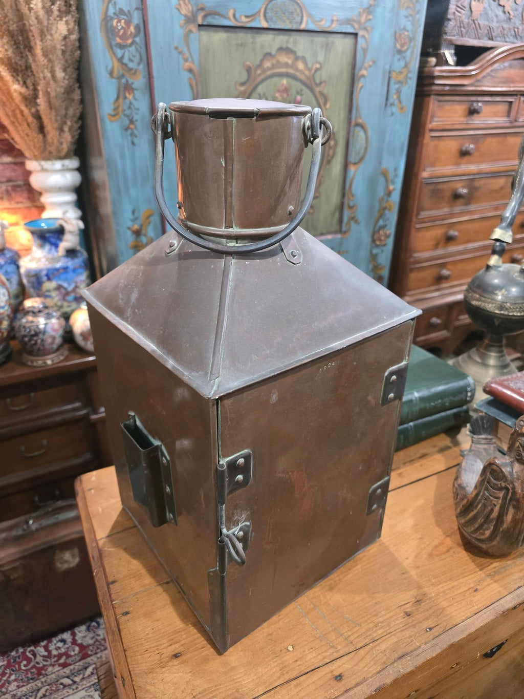 Antique 1924 Brass Nautical Ship Styrboard Light Lamp Lantern Hammar Göteborg
