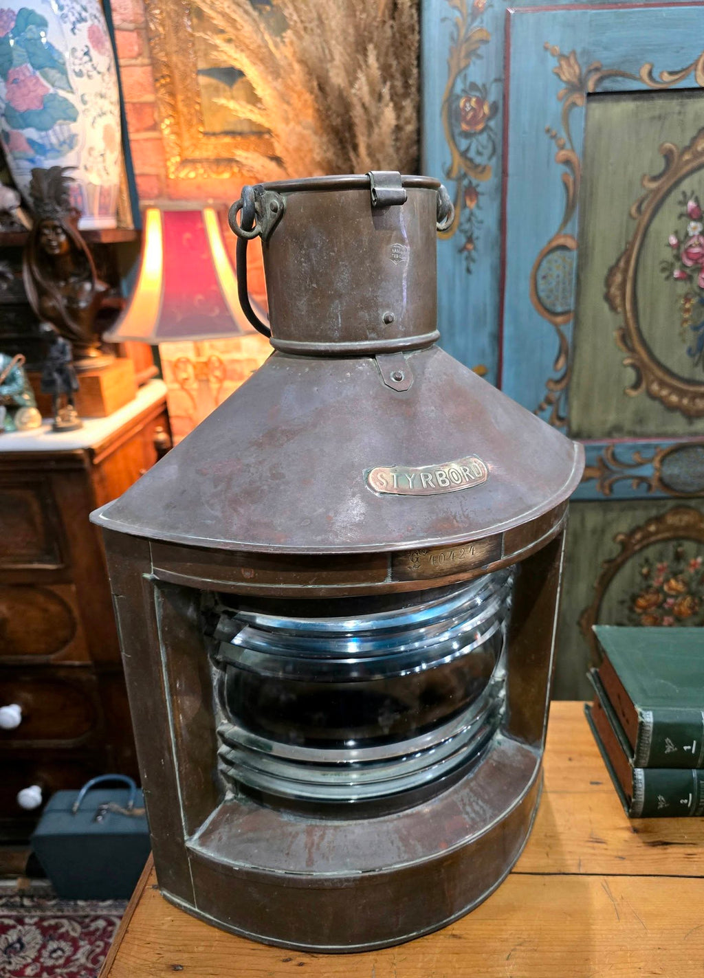 Antique 1924 Brass Nautical Ship Styrboard Light Lamp Lantern Hammar Göteborg