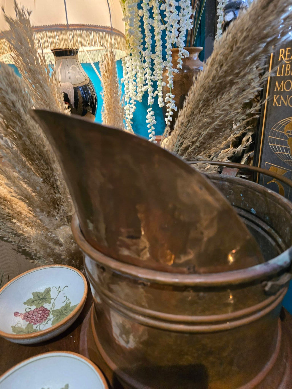Antique copper and brass coal bucket