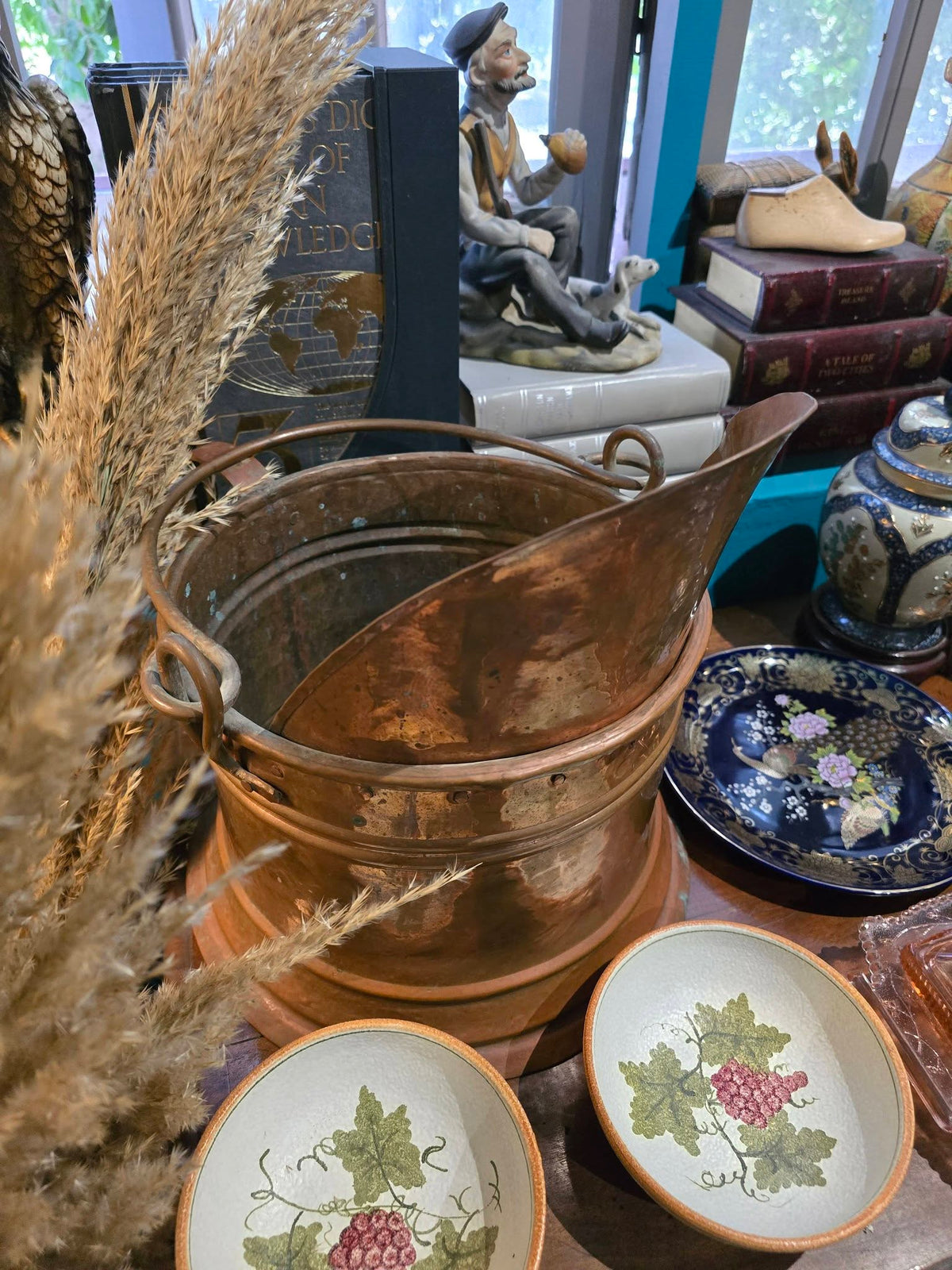 Antique copper and brass coal bucket