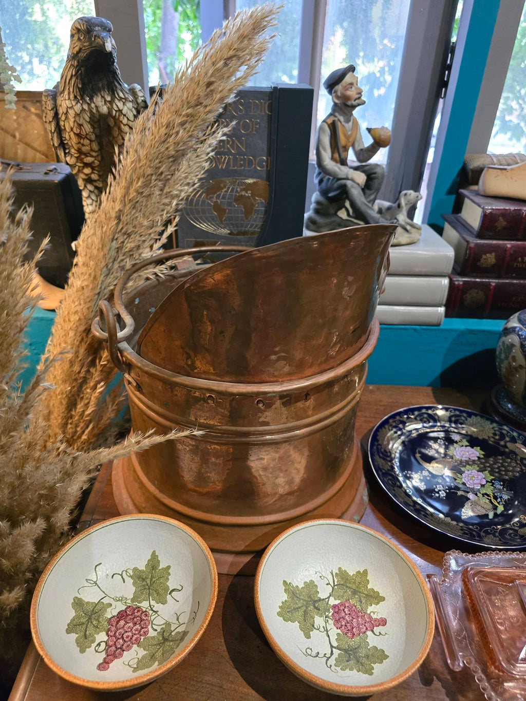 Antique copper and brass coal bucket