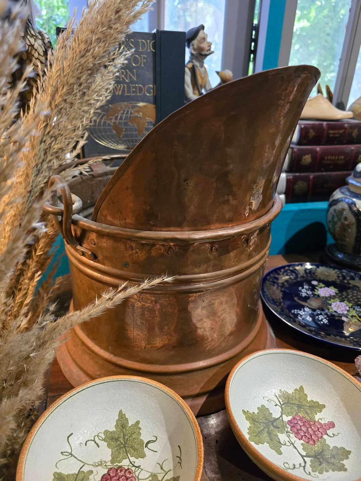 Antique copper and brass coal bucket