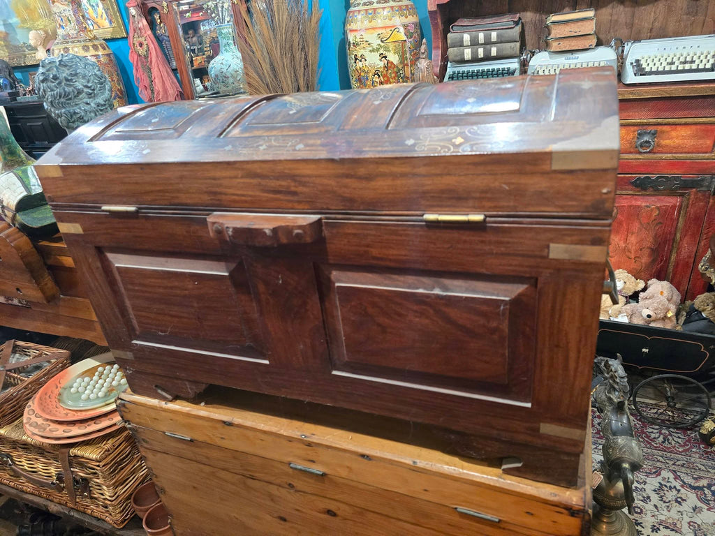 Antique beautiful wooden Chest Brass Inlaid Trunk