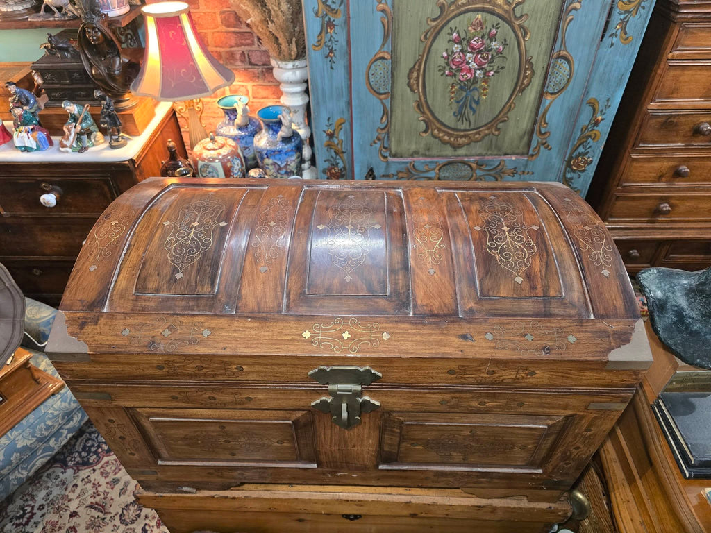 Antique beautiful wooden Chest Brass Inlaid Trunk