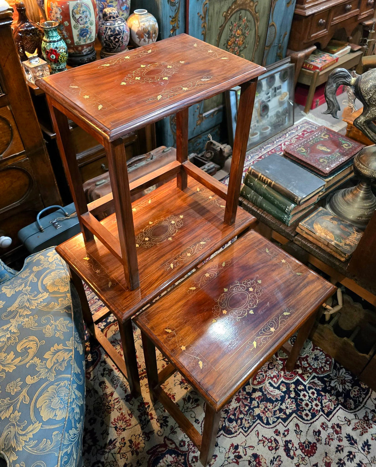 Antique Mahogany Inlaid Nest Of Three Table