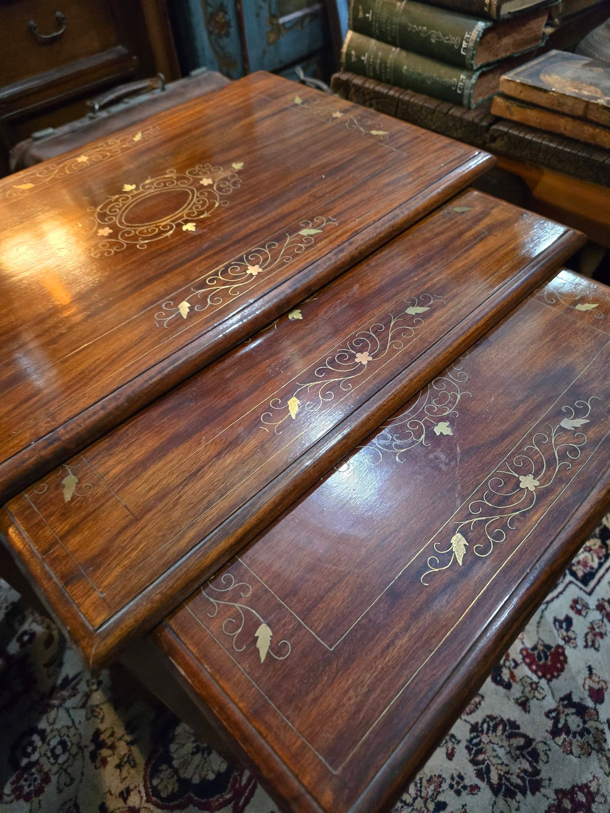 Antique Mahogany Inlaid Nest Of Three Table
