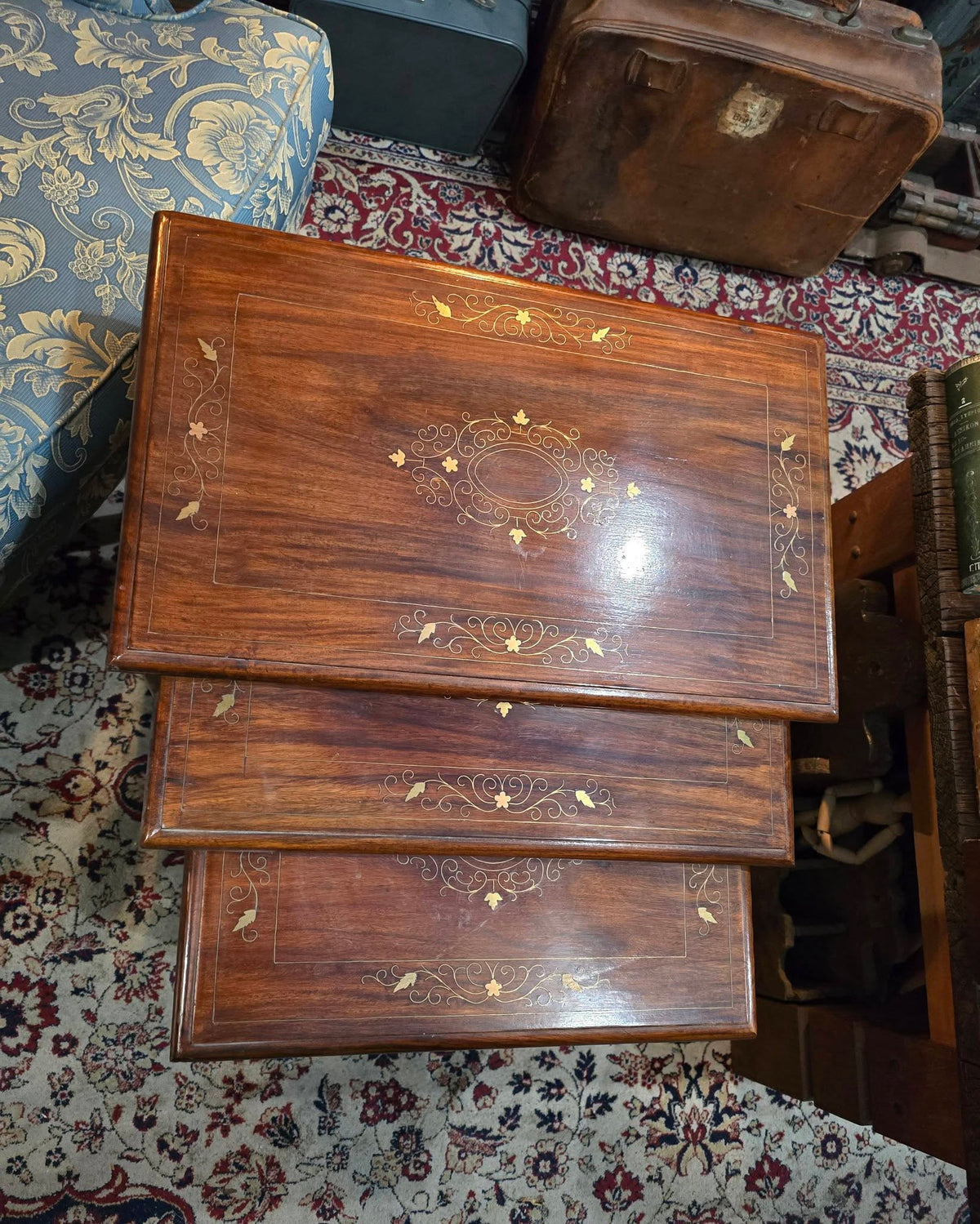 Antique Mahogany Inlaid Nest Of Three Table