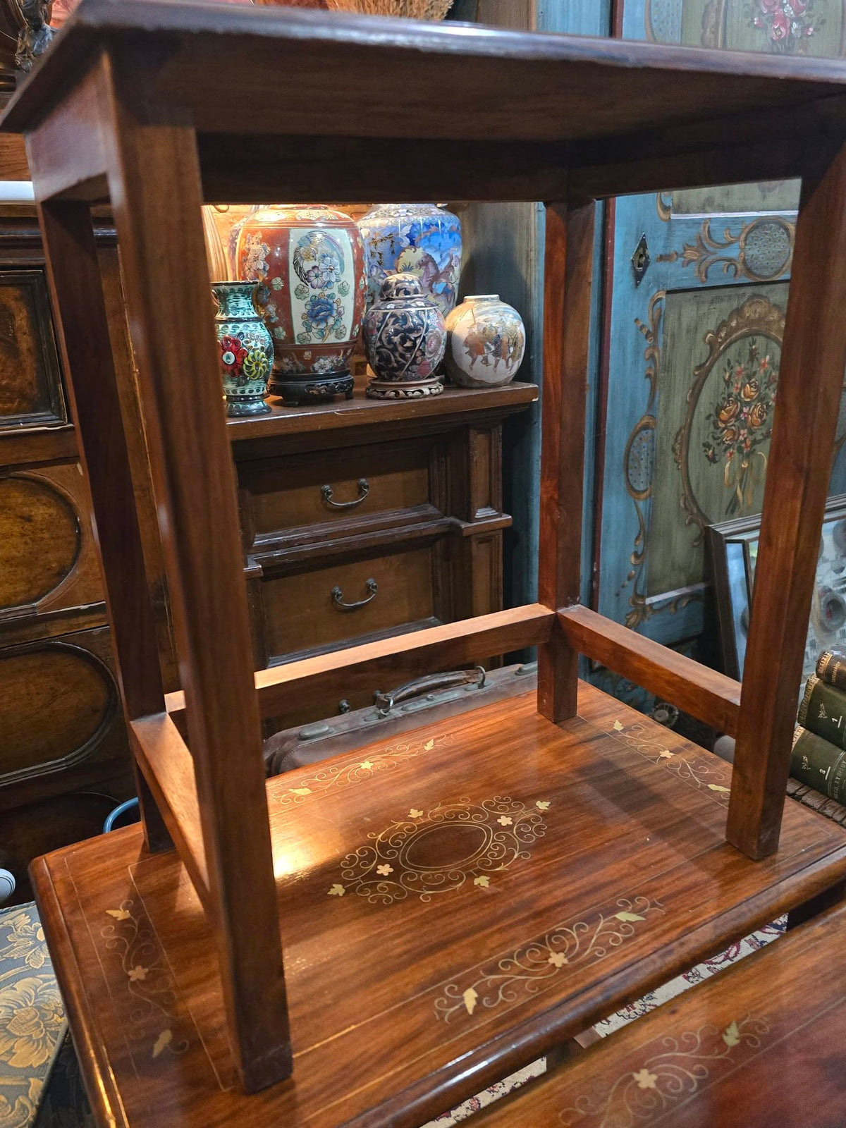 Antique Mahogany Inlaid Nest Of Three Table
