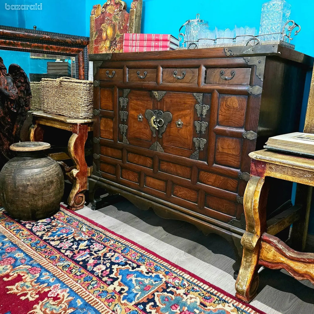 Antique 1940's wooden brass butterfly sideboard