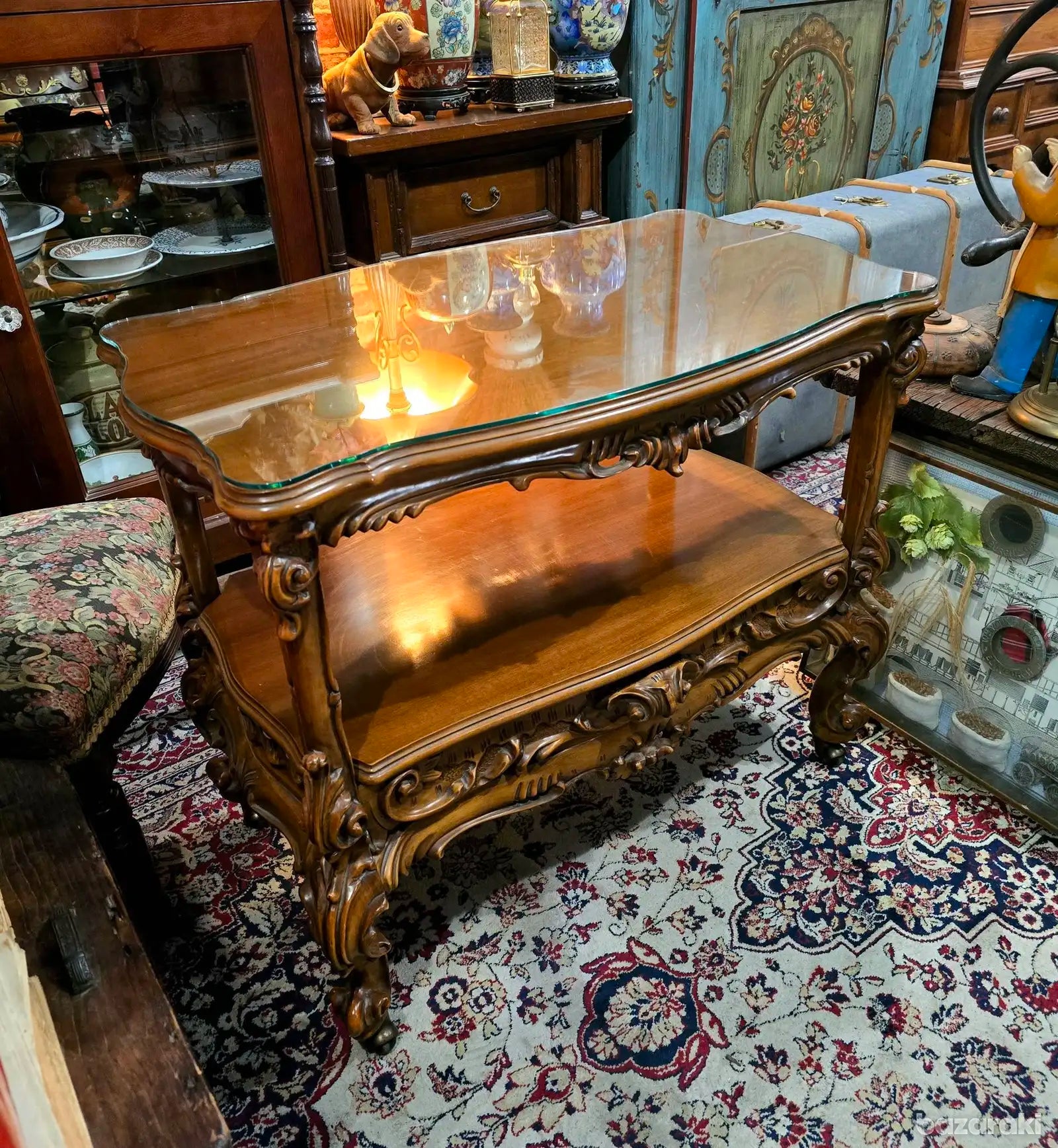 Antique gorgeous and dynamic barocco, with wheels drawer,mahogany wooden trolley