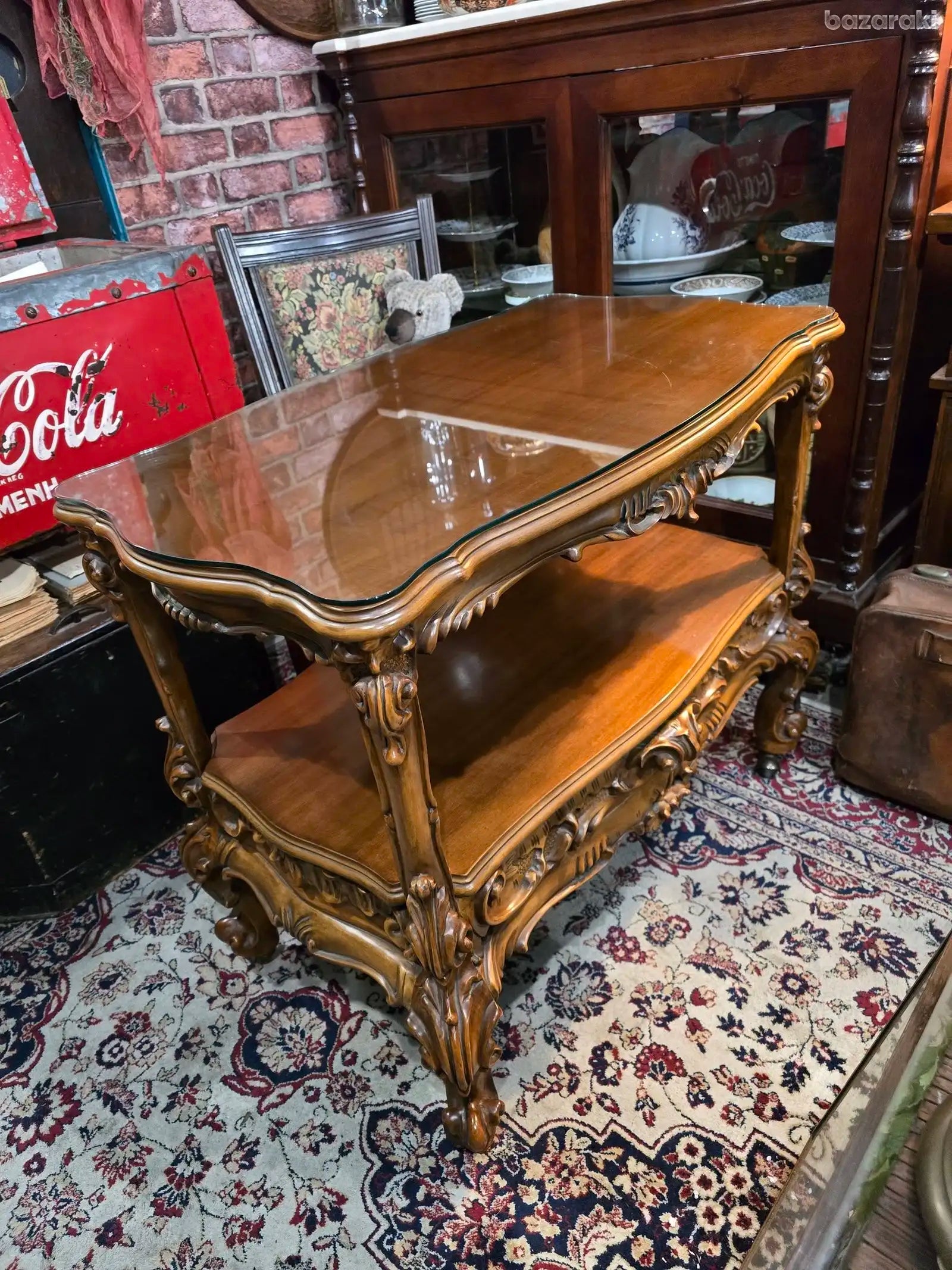 Antique gorgeous and dynamic barocco, with wheels drawer,mahogany wooden trolley
