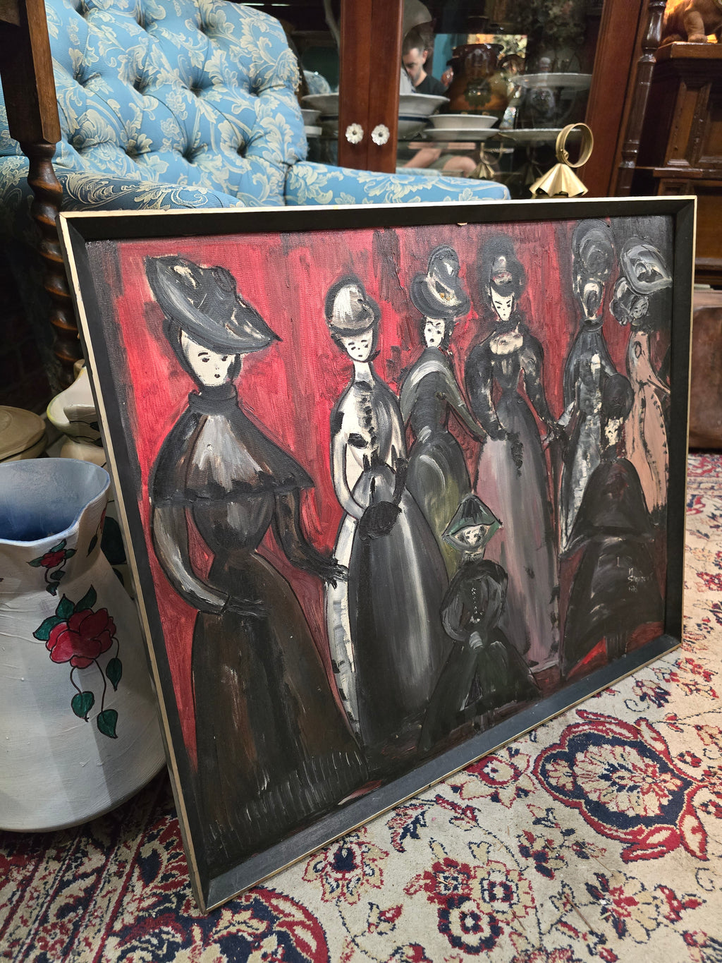 Vintage 1976 modern hand painted figures painting