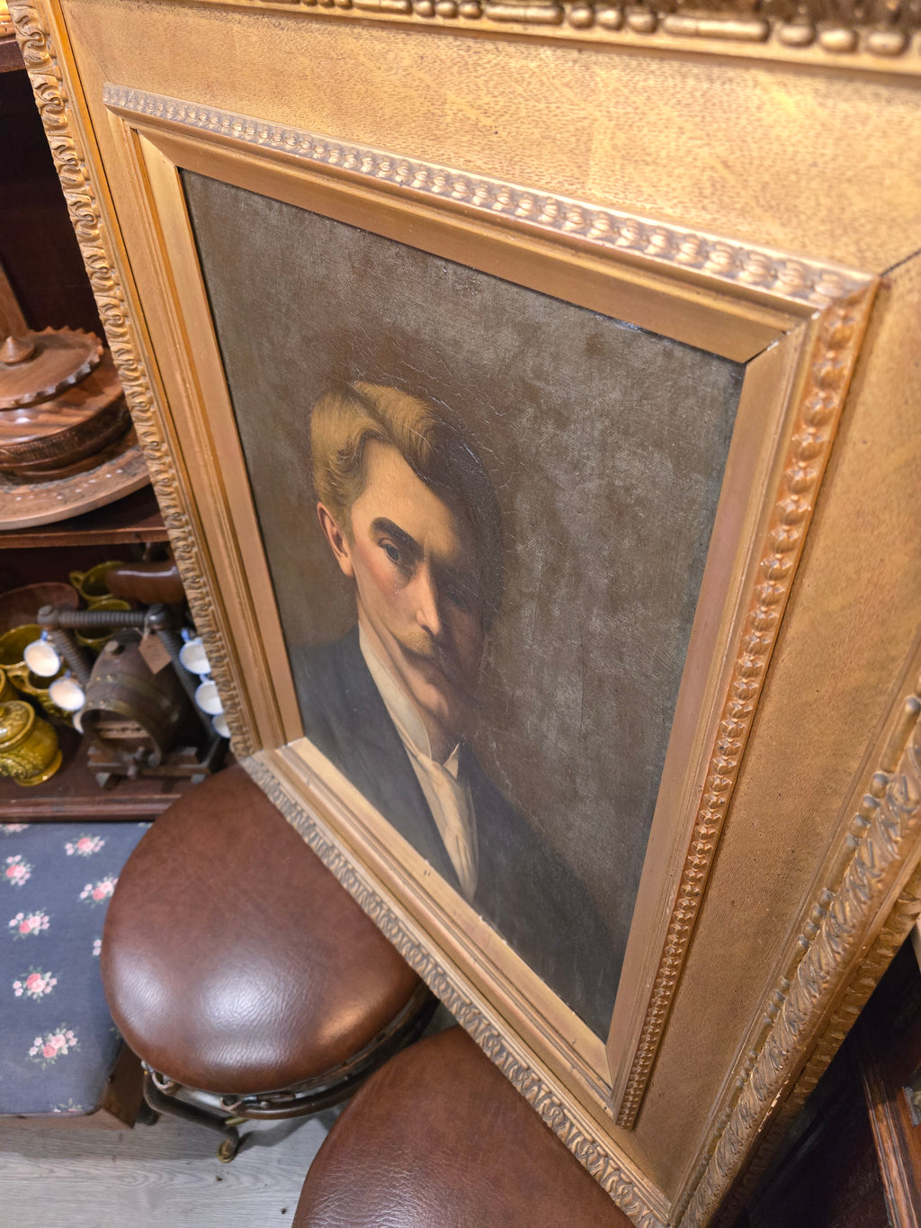 Antique 19th Century Oil Canvas Portrait Painting