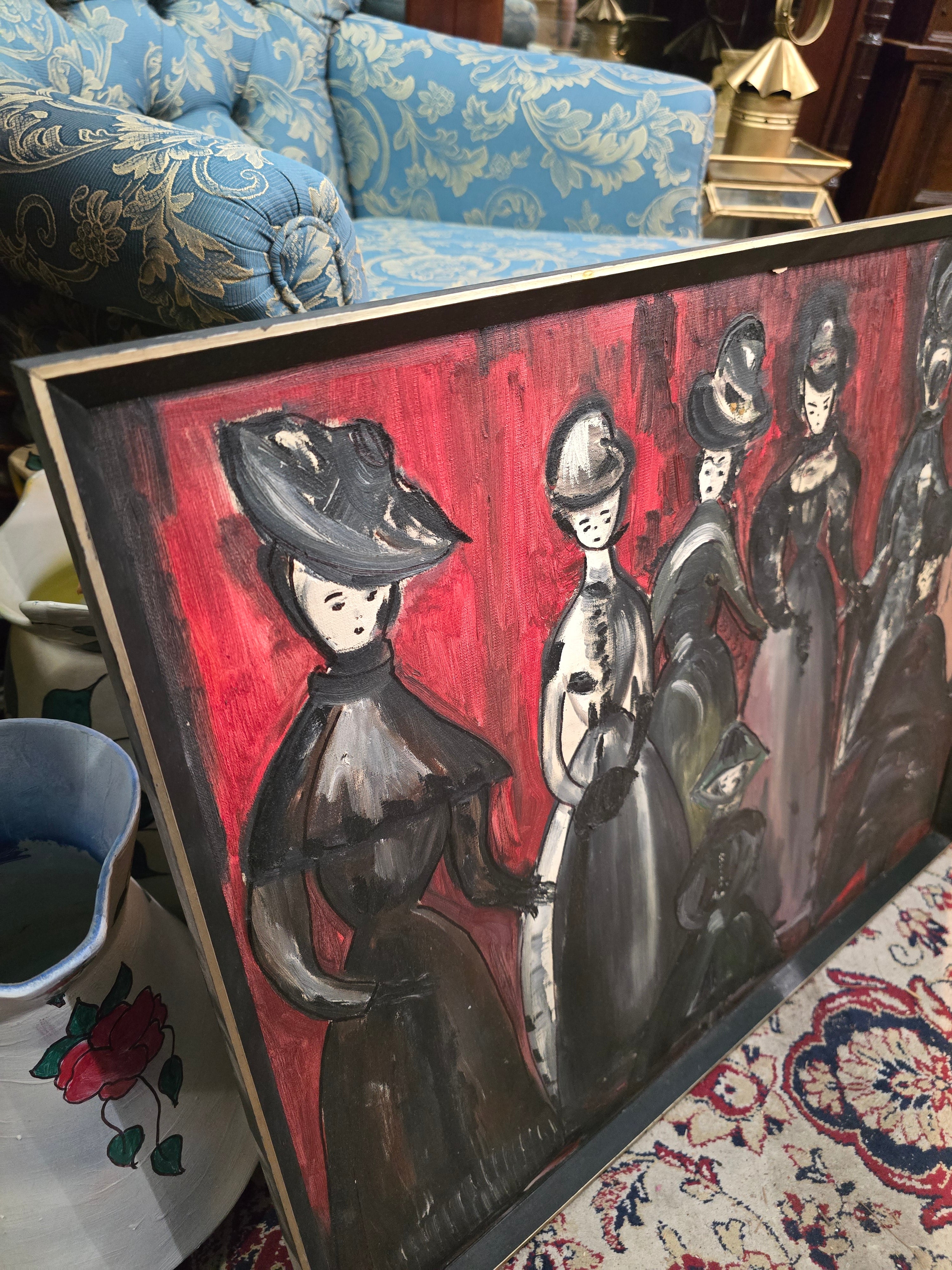 Vintage 1976 modern hand painted figures painting