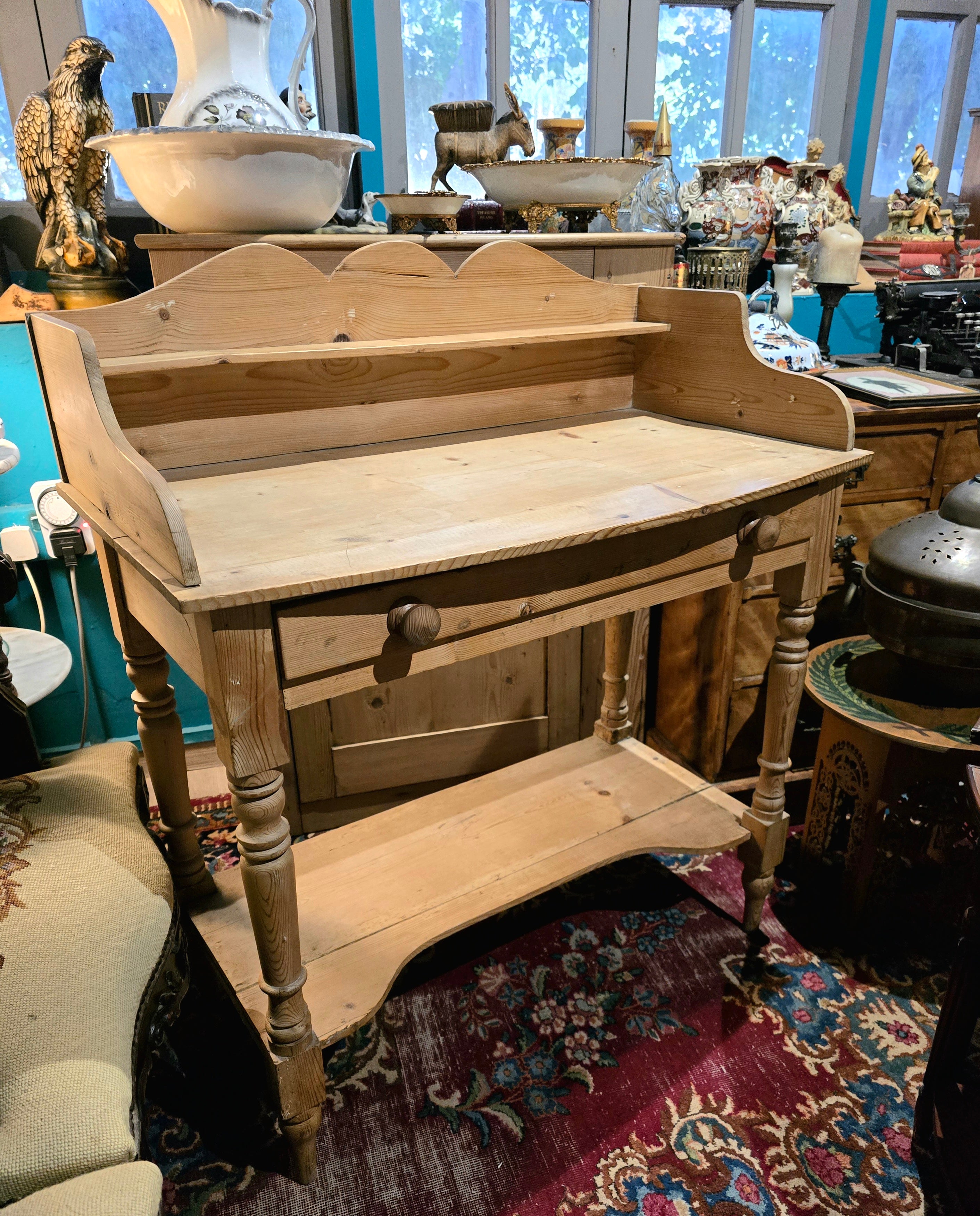 Antique Victorian wooden pine washstand