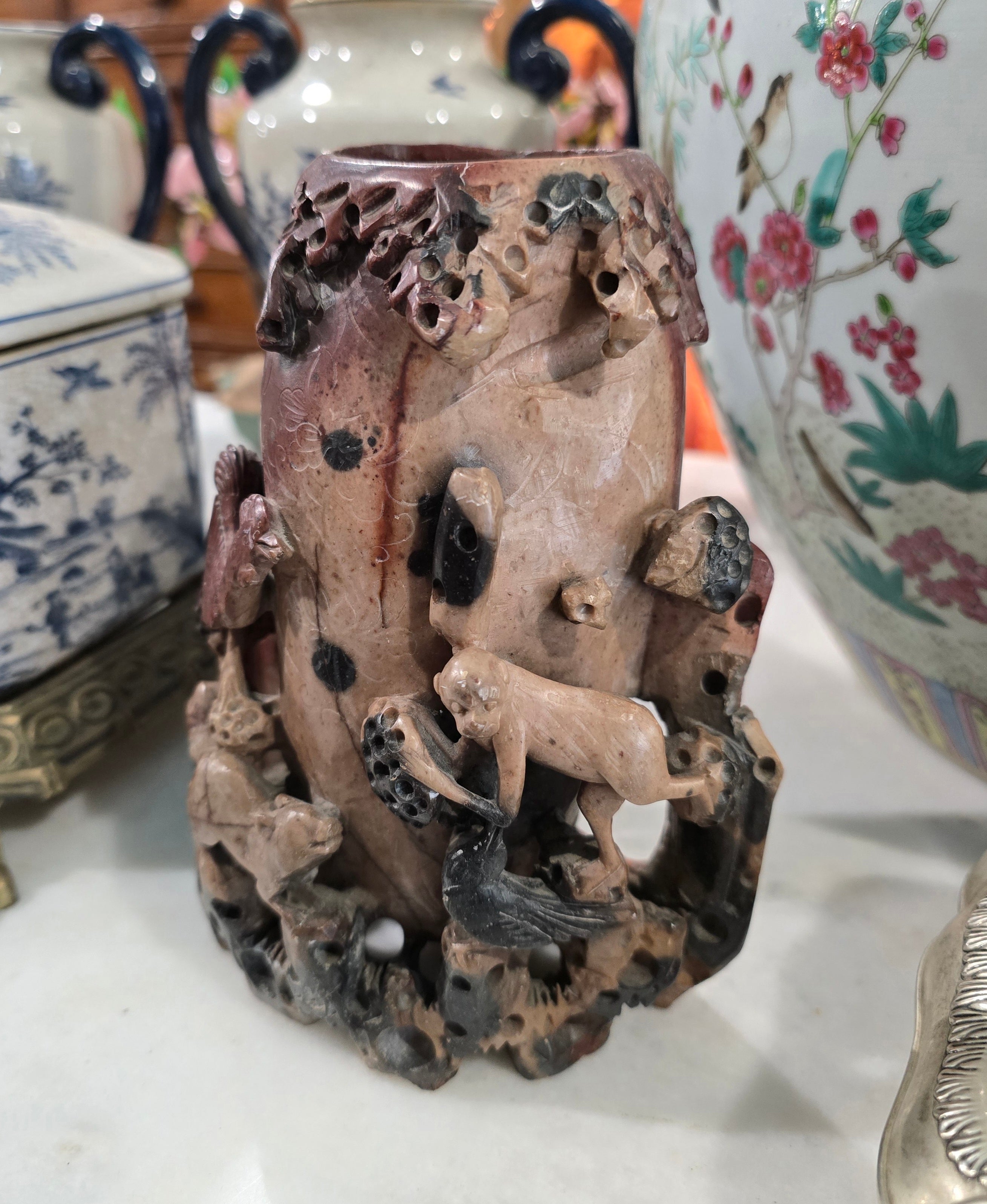 Vintage Chinese Soapstone Carving - Figural Tree Stump Sculpture