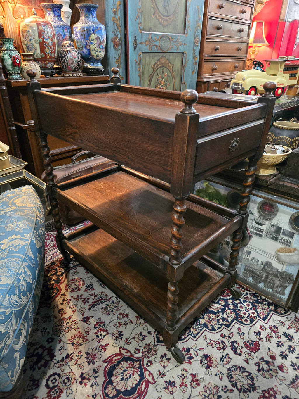 Antique 1920's wooden oak tea trolley