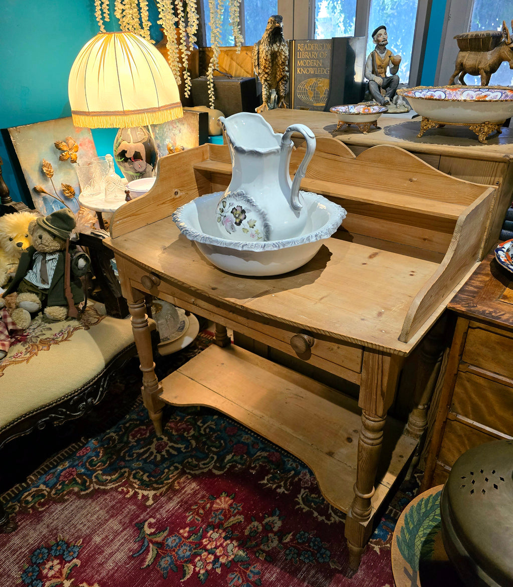 Antique Victorian wooden pine washstand