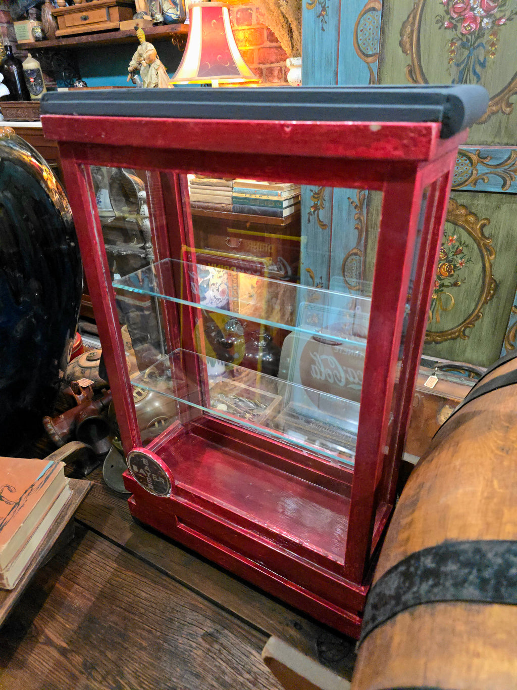 Antique Germany BAYER wooden glass display pharmaceutical cabinet