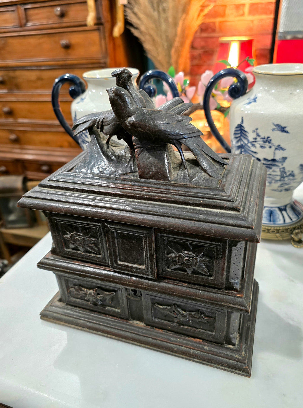 Antique 19th century Swiss Black Forest jewelry box