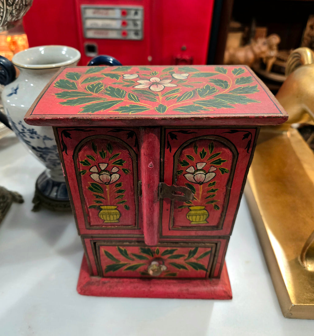 Vintage Handmade Painted Wood Jewelry cabinet