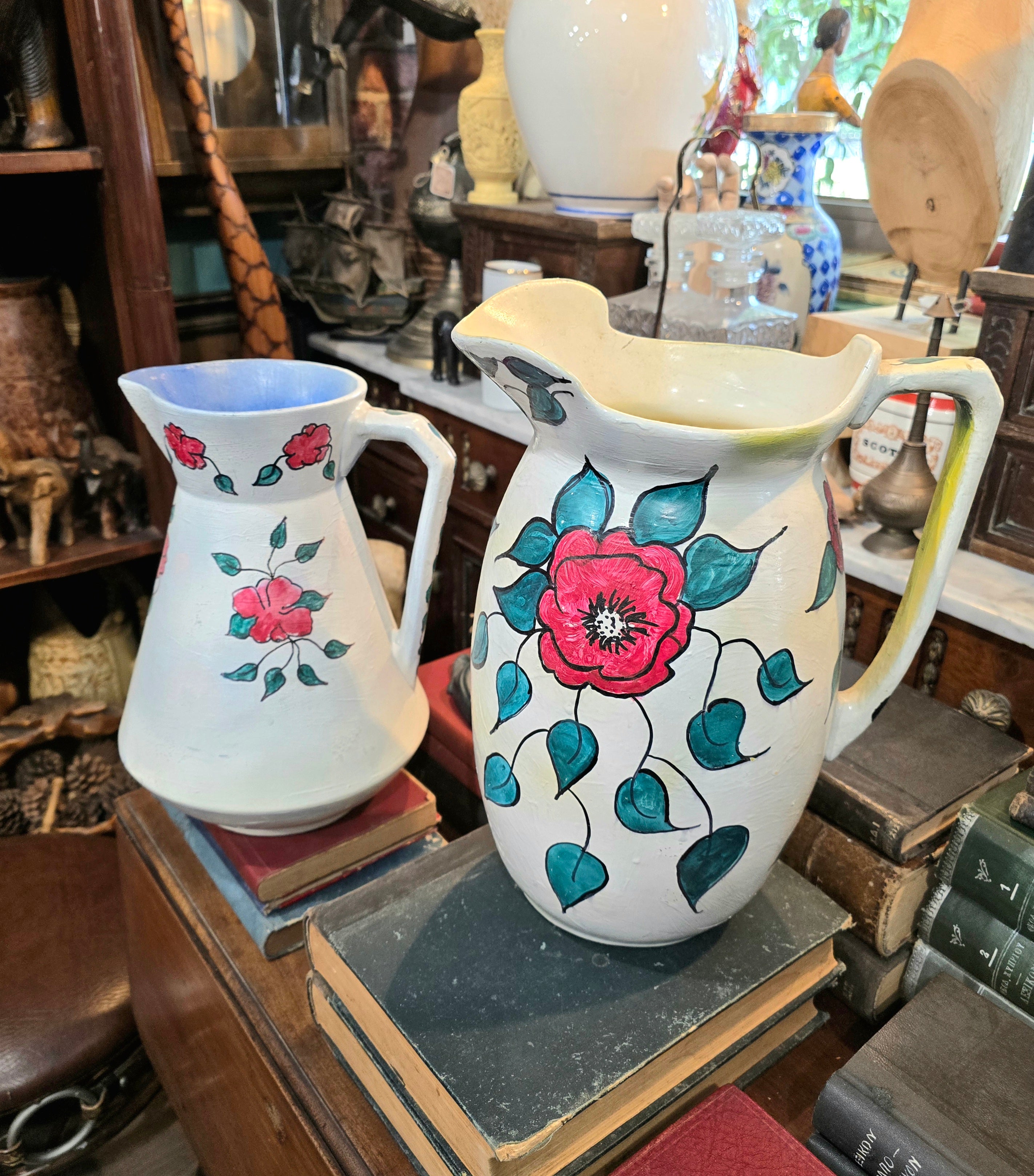Vintage hand painted ceramic pitchers set