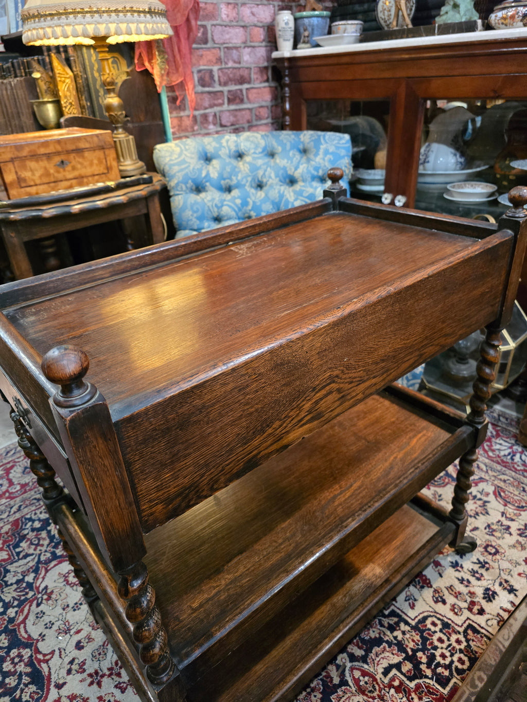 Antique 1920's wooden oak tea trolley
