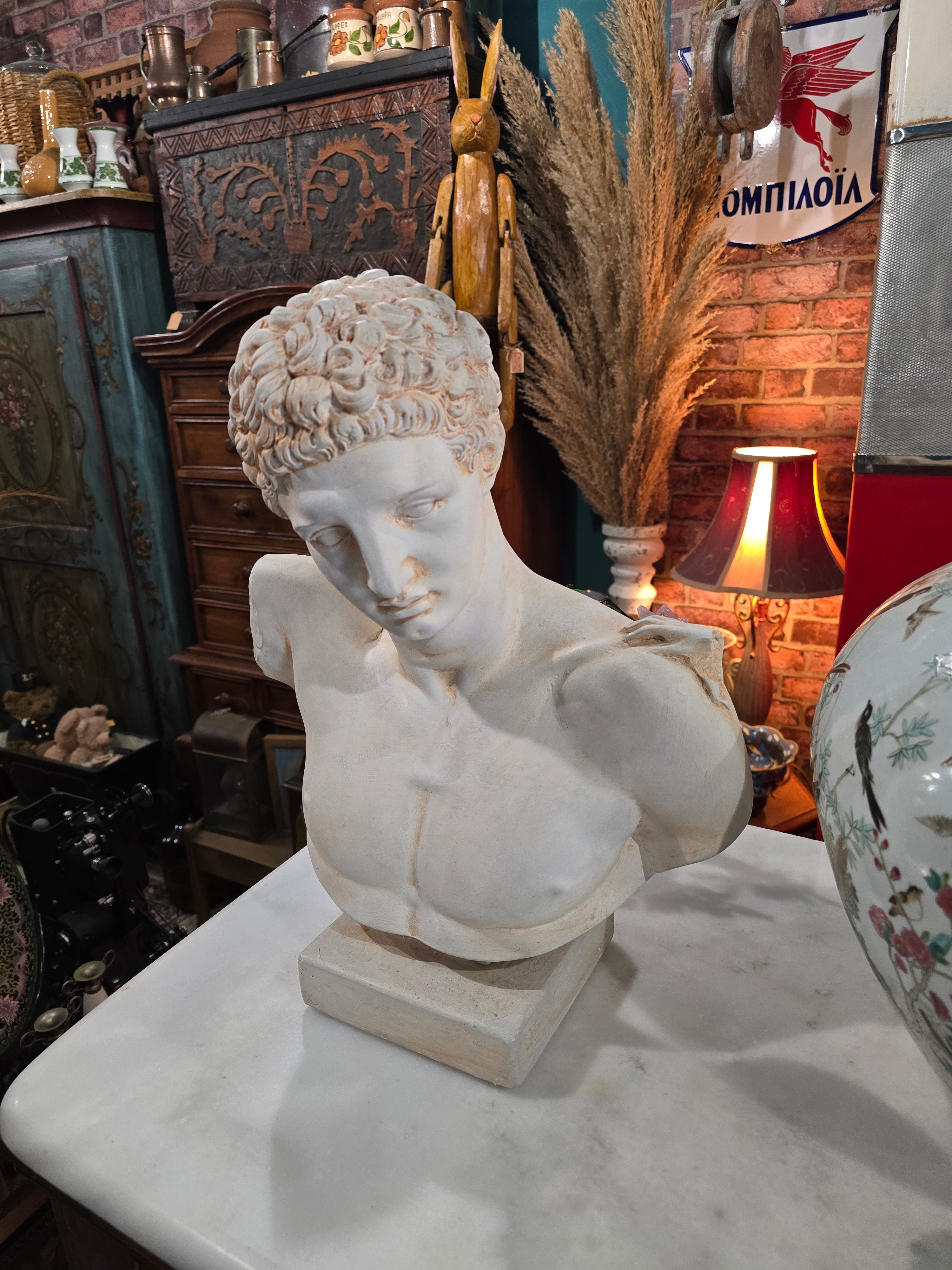 Vintage decorative plaster bust based on the "Hermes and the Infant Dionysus" statue..