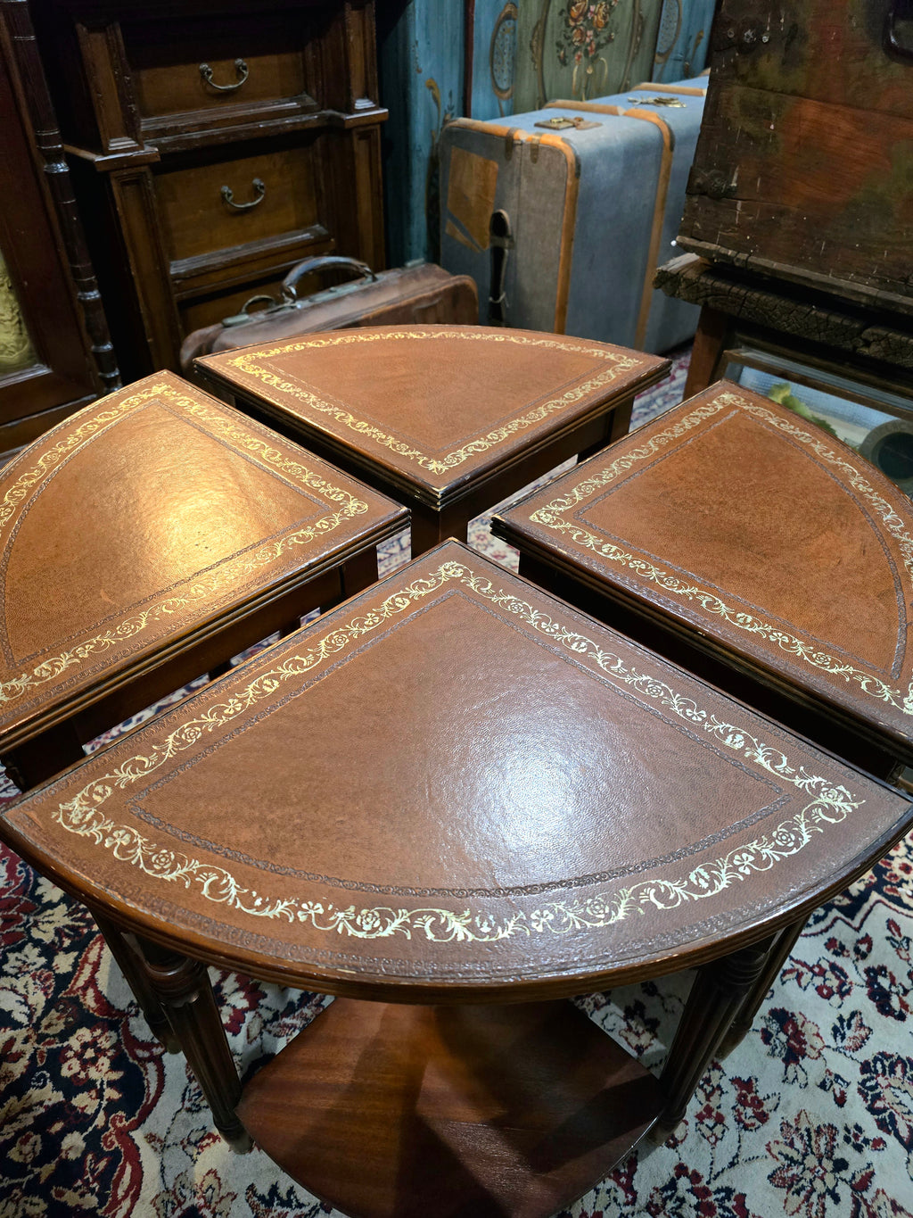 Antique circular nest of wooden library coffee tables