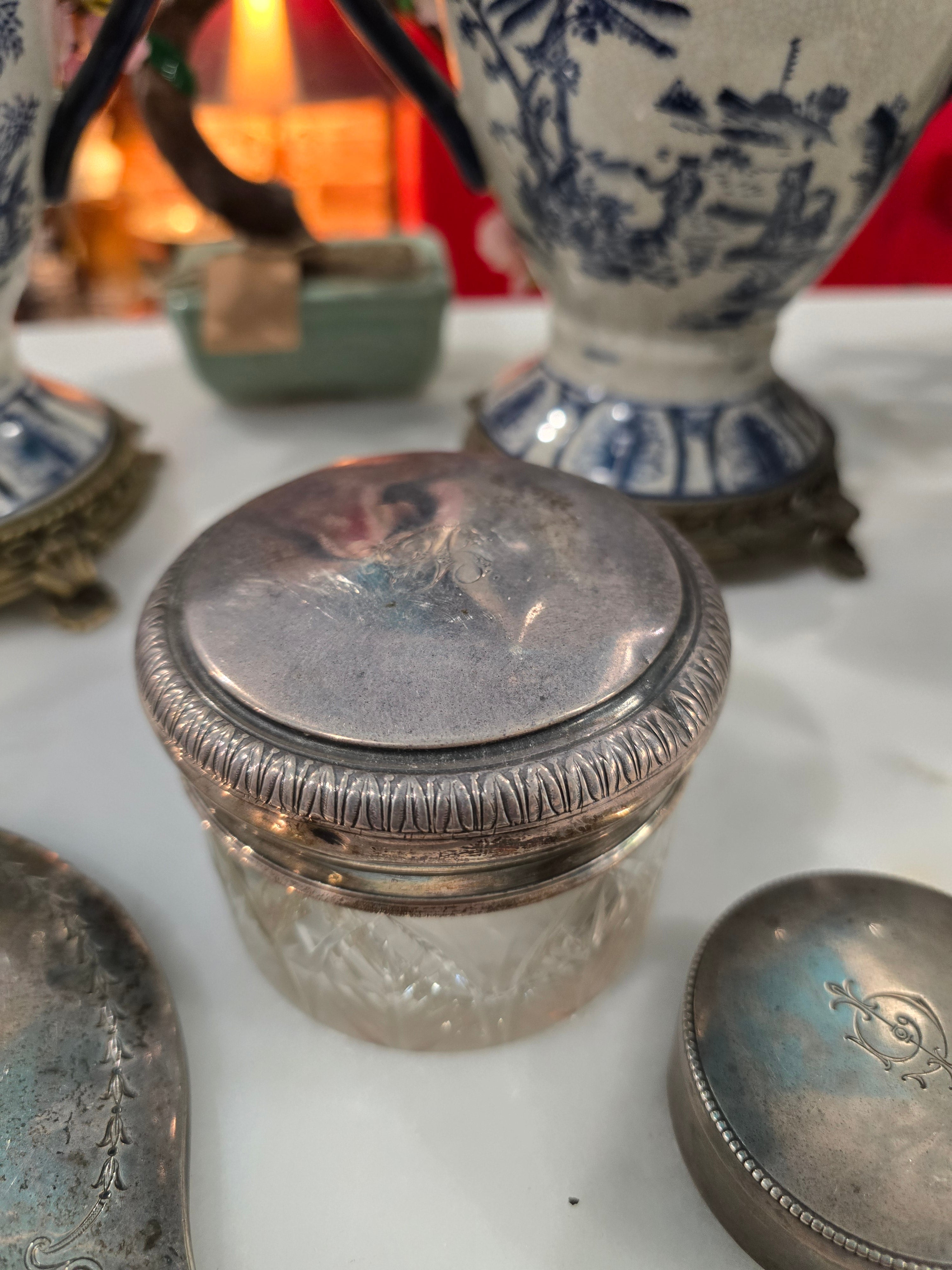 Antique beautiful european 800 Silver Vanity/Dresser Set – Hand Engraved 1890 - 1915
