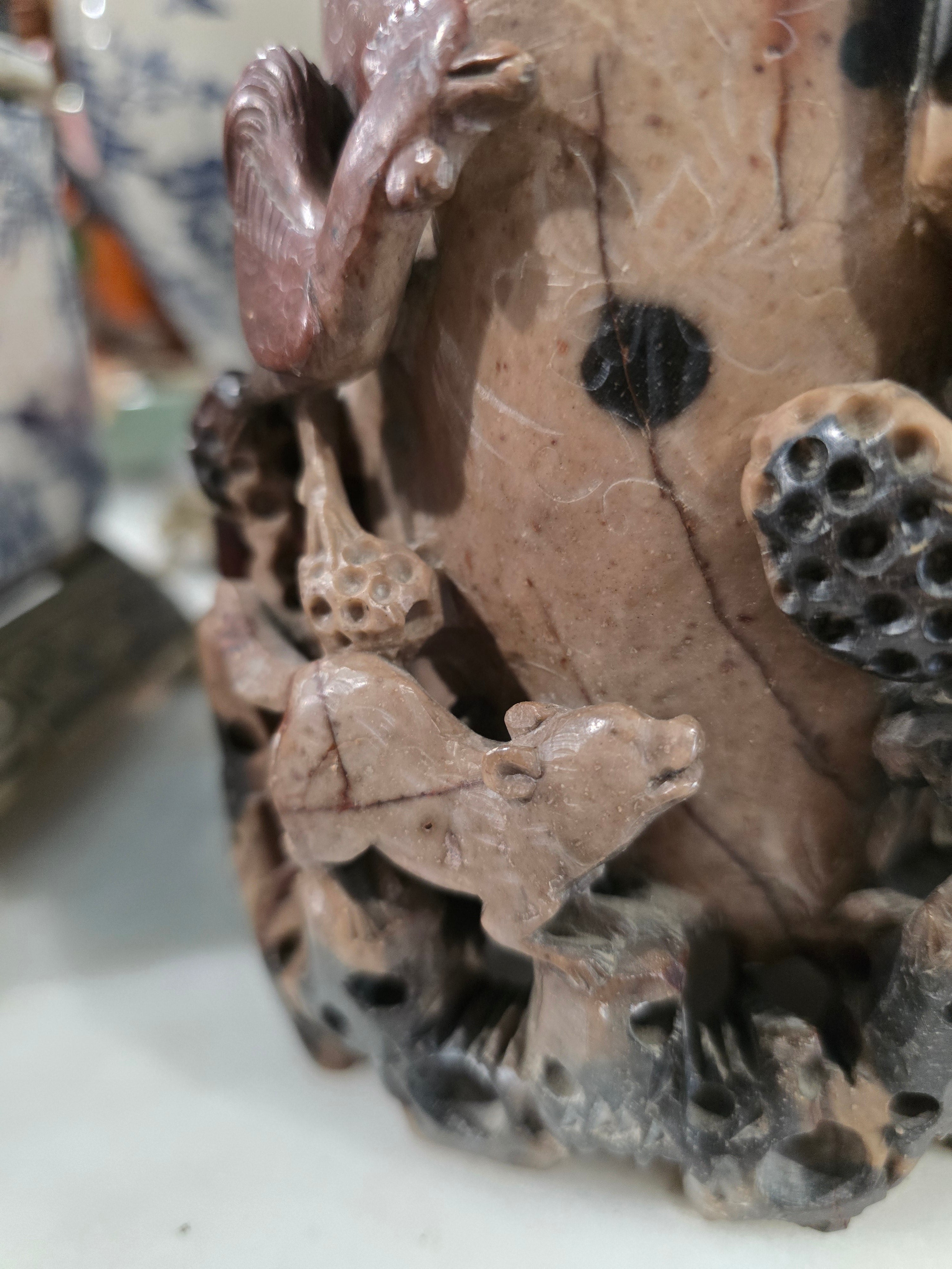 Vintage Chinese Soapstone Carving - Figural Tree Stump Sculpture