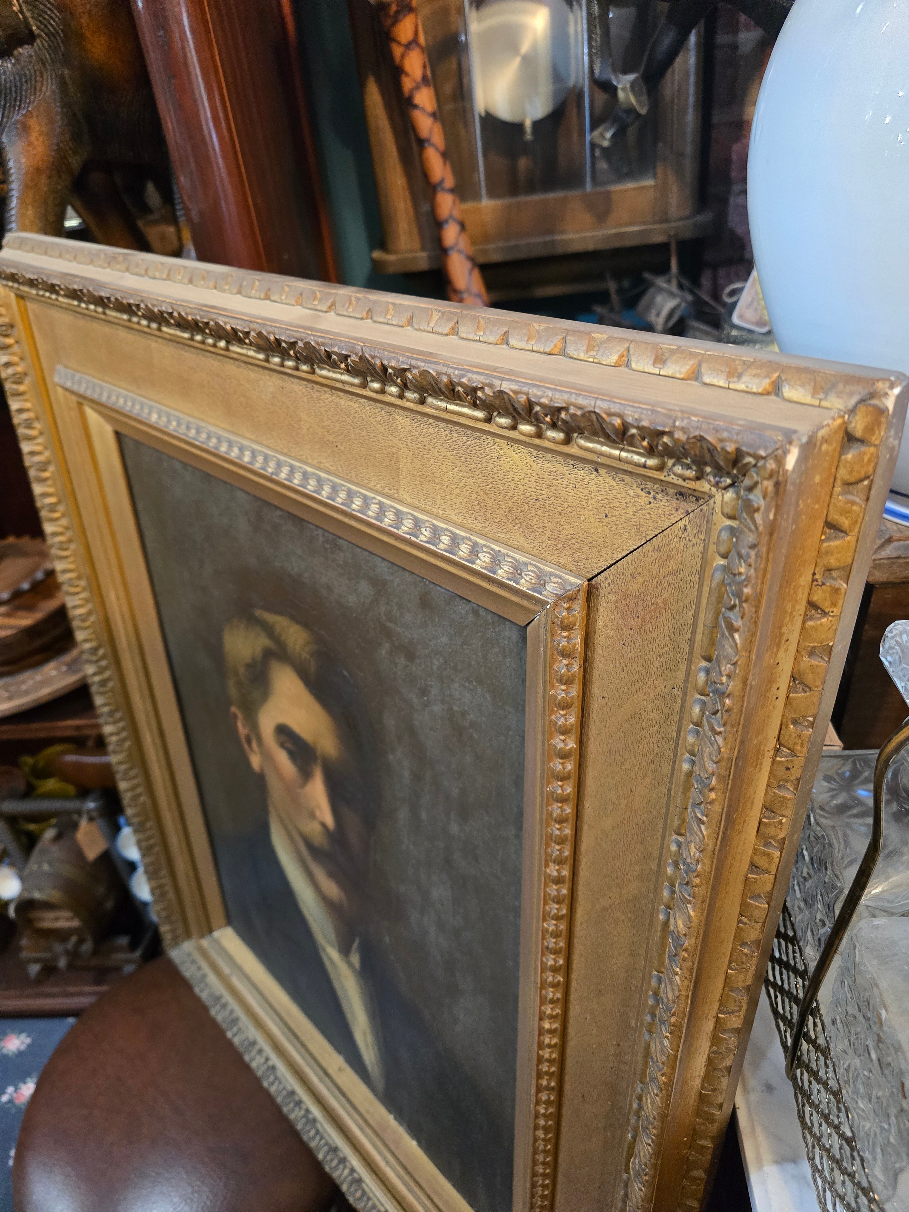 Antique 19th Century Oil Canvas Portrait Painting
